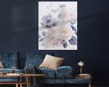 Élégance des pivoines avec des feuilles bleues