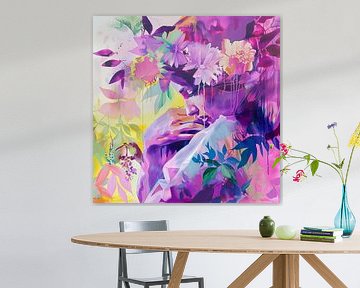 Dreamy Composition of Flowers and Female Portrait