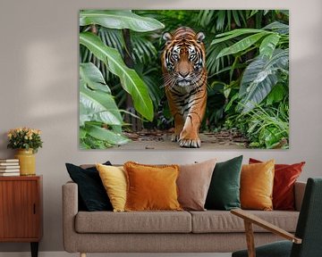 Realistisch schilderij van tijger in jungle van Art & Soul Creations