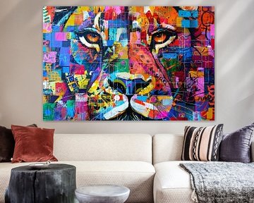 Kleurrijke abstracte leeuw schilderij kunst van De Muurdecoratie