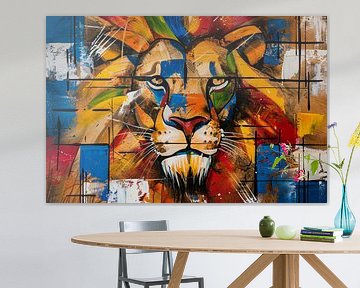 Peinture abstraite colorée d'un lion