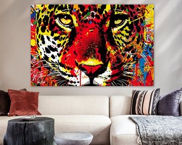 Dynamisch en kleurrijk portret van een jaguar van De Muurdecoratie
