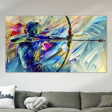 Farbenfroher Bogenschütze in Aktion