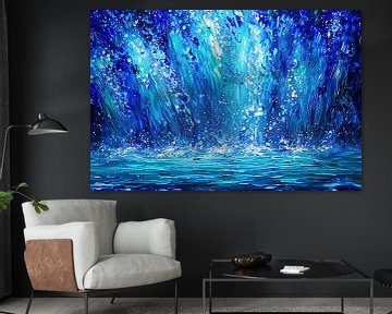 Dynamische abstracte waterval in blauwe tinten van Art & Soul Creations