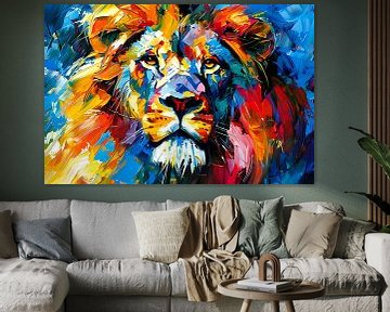 Kleurrijk abstract leeuw schilderij voor interieur van Art & Soul Creations