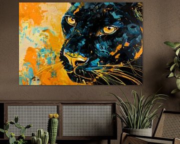 Abstract schilderij van kleurrijke zwarte panter van Art & Soul Creations