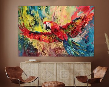 Kleurrijke abstracte schilderij van een papegaai van Art & Soul Creations