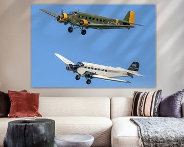 Twee driemotorige Junkers Ju-52/3m vliegtuigen. van Jaap van den Berg