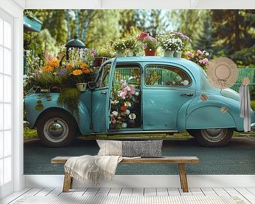 Vintage-Oldtimer als Blumenstand