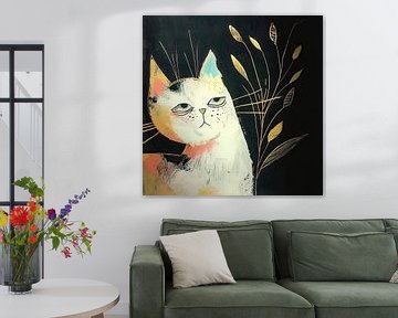 Cat illustration semi abstract by Vlindertuin-Art