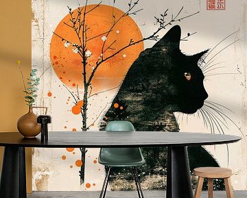 Moderne Kattenkunst Geïnspireerd door Aziatische Cultuur van Vlindertuin-Art