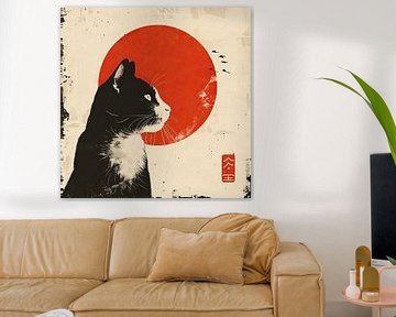 Rustige Kattenkunst met Traditionele Japanse Elementen van Vlindertuin Art