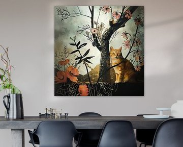 Botanische Kattenkunst collage Interieurdecoratie van Vlindertuin Art