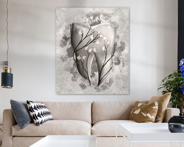 Tand & Bloemen. Surrealistisch schilderij. Zwart-wit. van SergeivoArt
