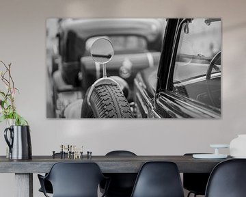 Old classic car with chrome mirror, black and white photograph by Animaflora PicsStock