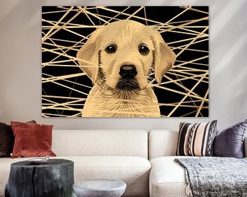 Schattige hond met abstracte lijnen kunst van De Muurdecoratie