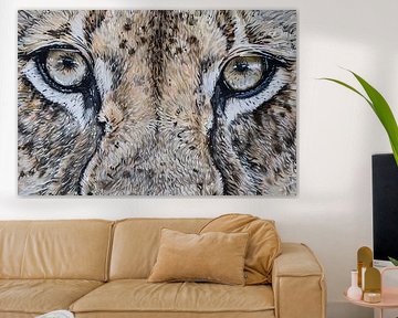 Surreal close-up of lion's eye painting