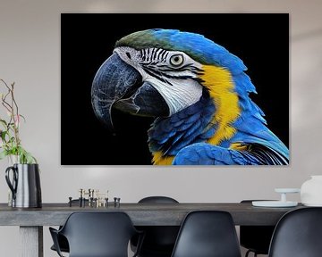 Realistisch schilderij van kleurrijke papegaai van De Muurdecoratie