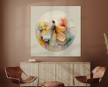 Decoratief aquarel schilderij: Vrouw met bloemenrok van Studio Pieternel