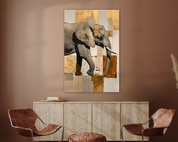Modern abstract elephant in sepia tones