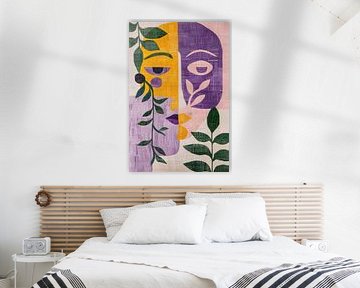 Abstracte gezichten met bladeren in kleur