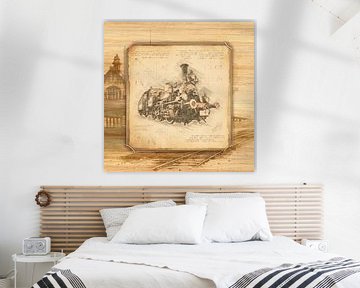 Atle stoomlocomotief. Vintage schetskunst. van SergeivoArt