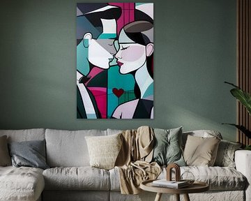 Abstract kissing couple in geometric style by Art & Soul Creations