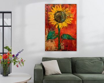 Abstracte zonnebloem schilderij met levendige kleuren van Art & Soul Creations