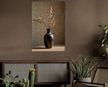Bruine vaas met droogbloemen van Jan Bouma