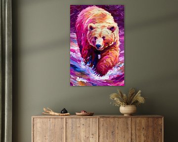 Kleurrijk expressief schilderij van een beer van De Muurdecoratie
