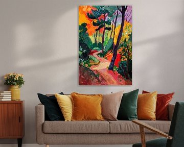 Colourful painting of a forest landscape by Art & Soul Creations