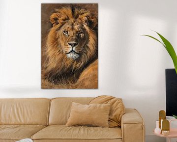 Majestic lion in the wild painting