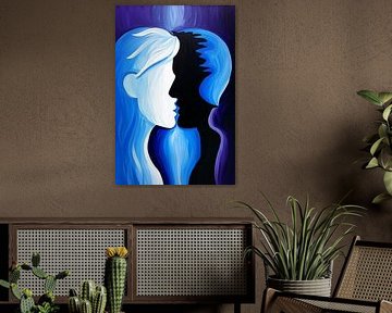 Abstract art with silhouette faces
