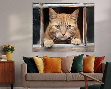 Katze schaut durchs Fenster