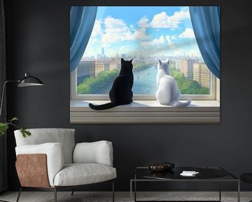 poes kijkt door het raam van Egon Zitter