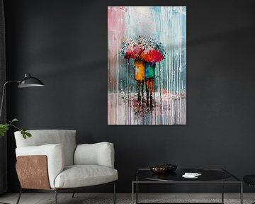Abstract painting of a couple under umbrella by Art & Soul Creations