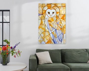 Geometrische uil schilderij in warme kleuren van Art & Soul Creations
