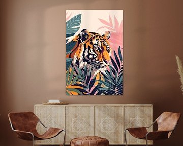 Colourful tiger among tropical leaves by Art & Soul Creations