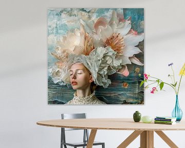 Portrait van een vrouw | Retro, vintage & 60's stijl vierkant van Digitale Schilderijen