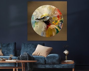 Decoratief schilderij: Abstracte kleurrijke Pauw - Rond - brons-1 van Studio Pieternel