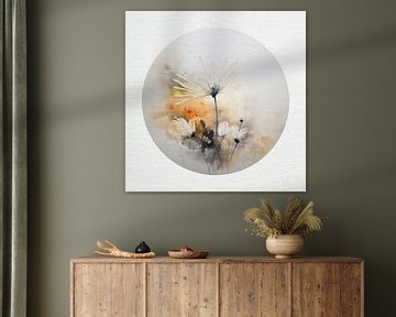 Mixed Media Art - Sereen bloem schilderij - rond van Studio Pieternel