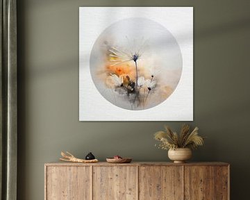 Mixed Media Art - Sereen bloem schilderij - rond