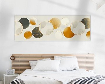 White gold and lots of circles as art panorama by Digitale Schilderijen