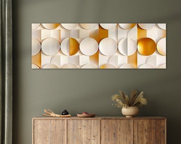 Moderne kunst in cirkels met wit en goud als panorama