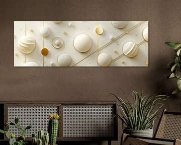 3D cirkels met witte en gouden accenten als panorama van Digitale Schilderijen