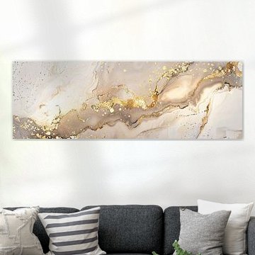 Beige met goud abstracte textuur kunst als panorama wanddecoratie van Digitale Schilderijen