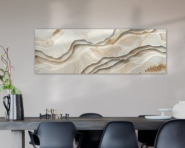 Beige met goud abstracte kunst met stenen als panorama wanddecoratie van Digitale Schilderijen