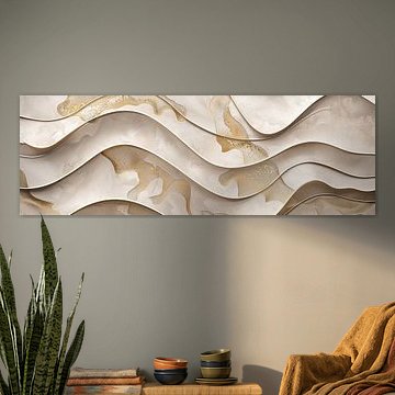 Beige abstracte kunst 3d lijnen panorama van Digitale Schilderijen