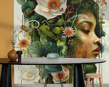 Woman with flowers by Bert Nijholt