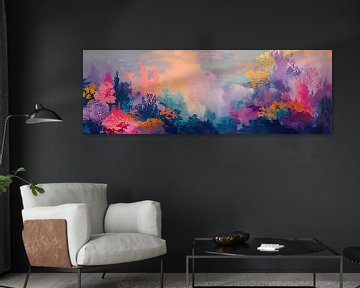 Neon Koraal Schilderij | Electric Coral Dreamscape van Kunst Kriebels